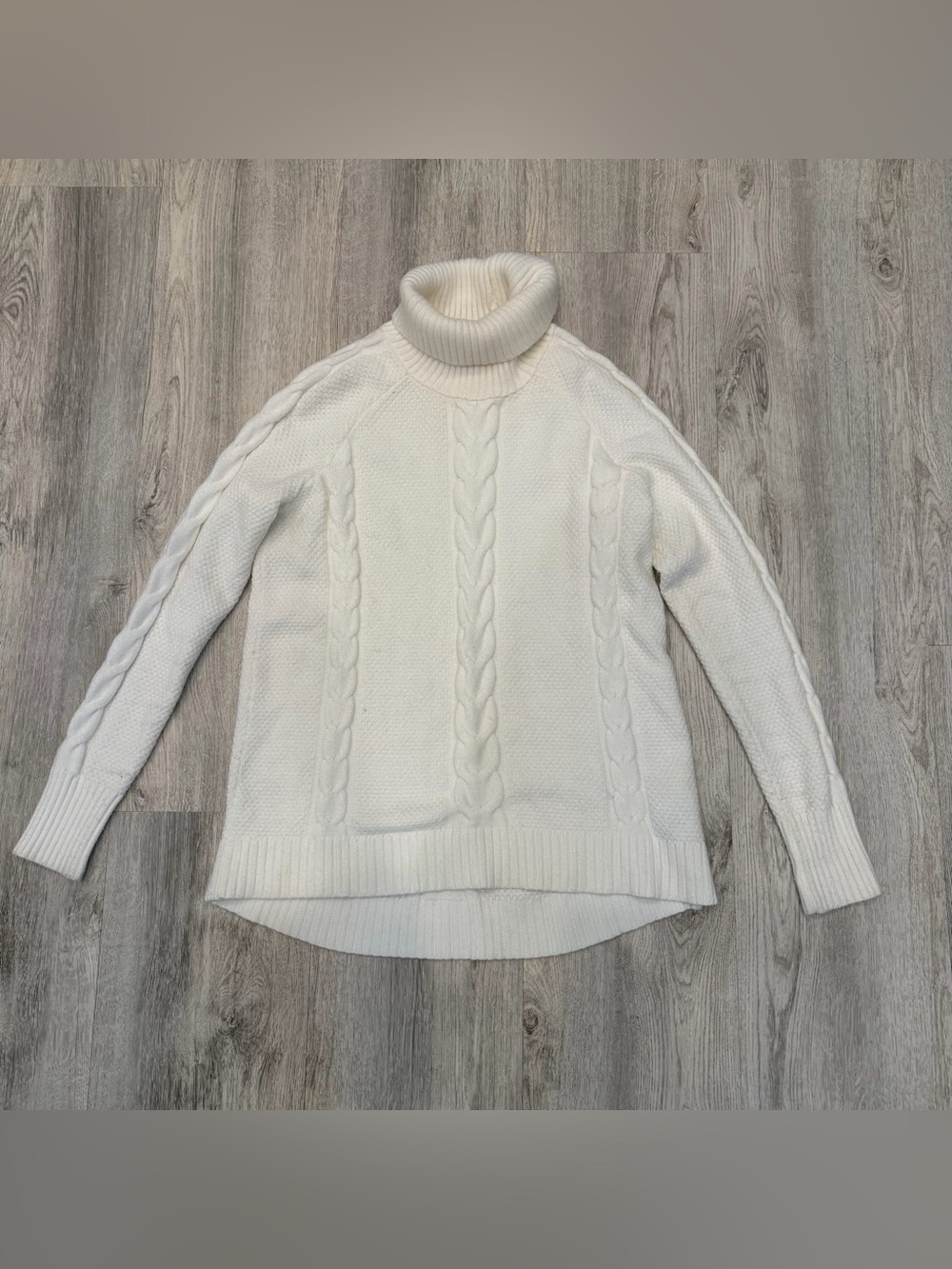 Boston Proper Cream Cable Knit Turtleneck Sweater Size M